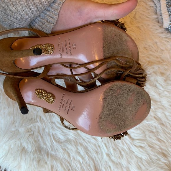 Aquazurra Brown Wild Thing Fringe Sandals Heels - Picture 8 of 14